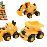 plastic construction toy car for little ones 9 cm, 3 types, freewheel, 12 pcs in box