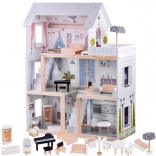 Wooden Boho Dollhouse with LED Lighting and Furniture