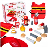 Children's firefighter set with costume and wooden accessories