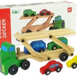 Wooden green tow truck set with toy cars