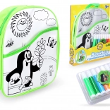 Kleurplaat-rugzak Mol met groene achtergrond 30 cm + 8 textielstiften