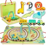 Tooky Toy wooden train set ZOO in a suitcase with magnetic carriages