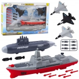 Children's military set with aircraft carrier, submarine, and fighter jets