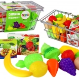 Children’s shopping basket with play food, metal