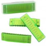 Green diatonic harmonica for kids and beginners with case