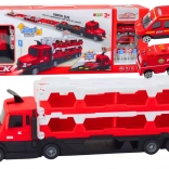 Transporteur automobile 2-en-1 avec piste de course extensible, lumières et sons – rouge