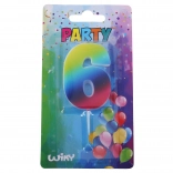 Candela party numero 6 arcobaleno con supporto