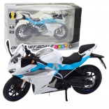 metal sports motorcycle 1:12 with lights and sounds – white-blue