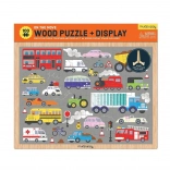 mudpuppy wooden puzzle vehicles with stand 100 pieces