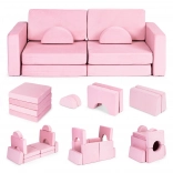 Large two-seater modular folding DIY kids’ sofa with 10 soft cushions - pink ECOTOYS