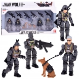 Large set of action soldier figures with dogs – 12-piece set