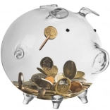 Doorzichtige glazen spaarpot in de vorm van een varkentje Ruhhy