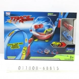 Dual-lane racing track with transparent ball for kids 3+ – 28-piece building set, 2 pull-back cars