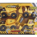Screw-together construction vehicles set with tools, 4 vehicles