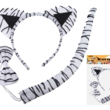 Carnavalsset – witte tijger (haarband, staart en vlinderdas)