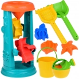 Large Set of Sand Toys with Bucket, Rake, and Water Wheel