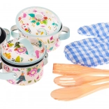 Children's aluminum pot set with kitchen accessories
