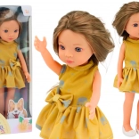 Puppet in yellow dress with brown hair 33 cm