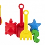 Plastični set za pijesak s lopaticom, grabljicama i kalupima u mrežici